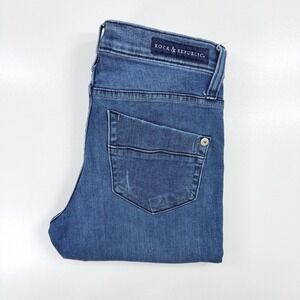 Rock & Republic Skinny Jeans Womens 2 Blue Distressed Kashmiere Slim Fit Edgy